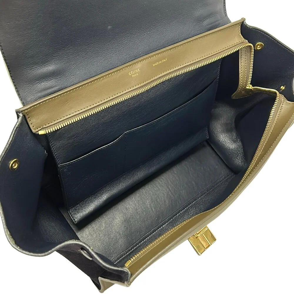 Celine Trapeze Medium Handbag Cream Khaki Gray Dark Navy Leather Suede
